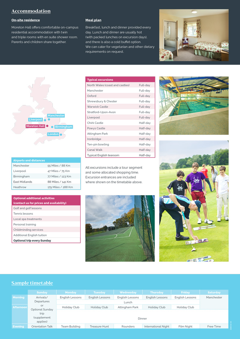 Timetable Sample: Summer Course & Study Tour at Moreton Hall School