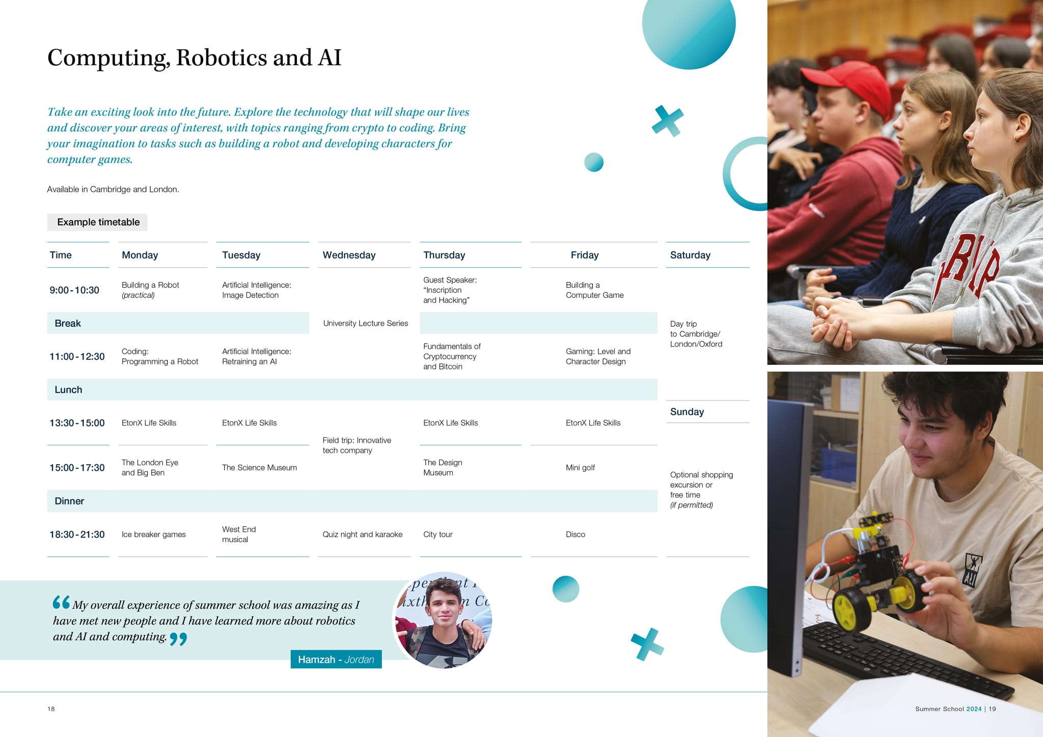 Timetable Sample: Summer Course & Study Tour at MPW Sixth Form College